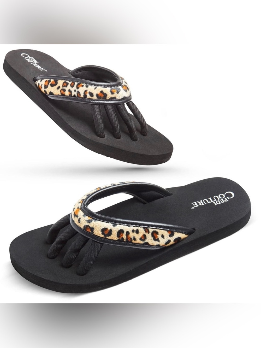 NEW Black Leopard Print Women's Pedi Couture Pedicure Yoga Sandals SZ Medium 7-8